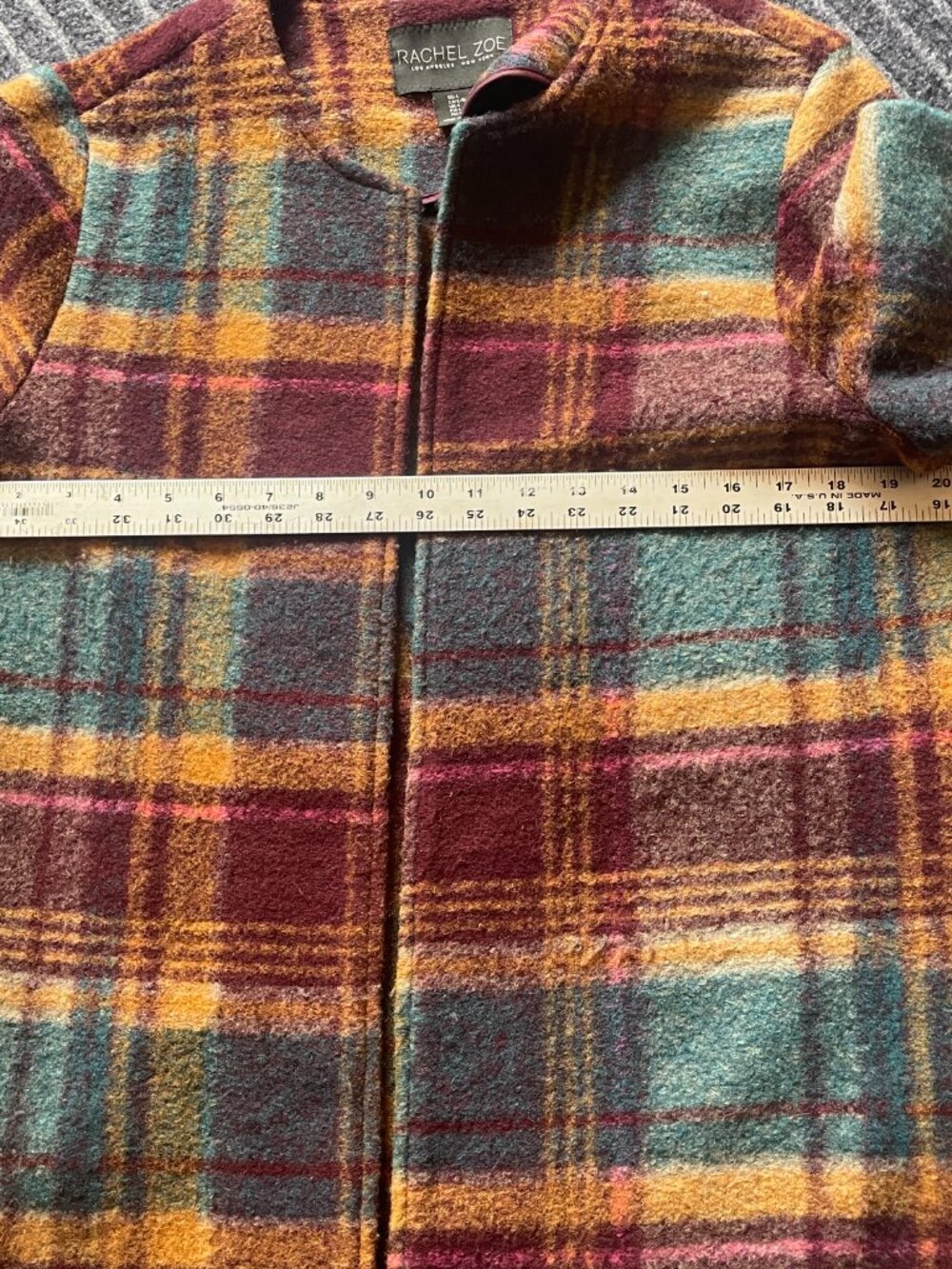 Rachel Zoe Wool Blend Coat Size Large Plaid, lightweight, pockets - Picture 9 of 10